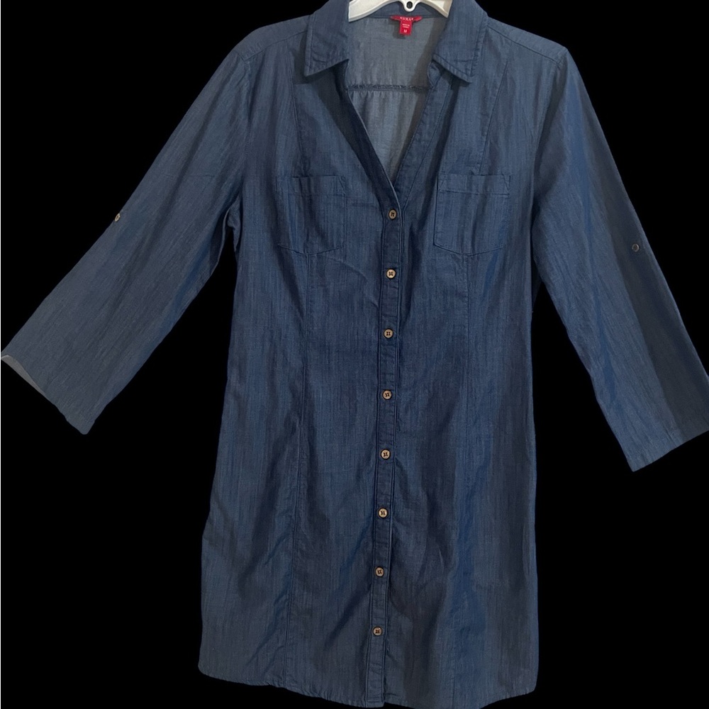 Guess Navy Button-Up Denim Dress